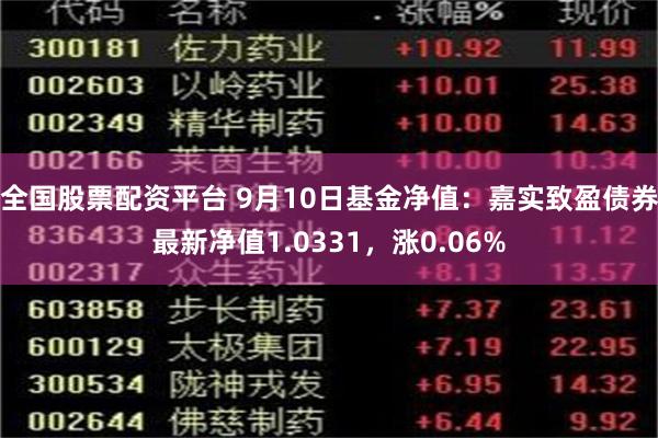 全国股票配资平台 9月10日基金净值：嘉实致盈债券最新净值1.0331，涨0.06%